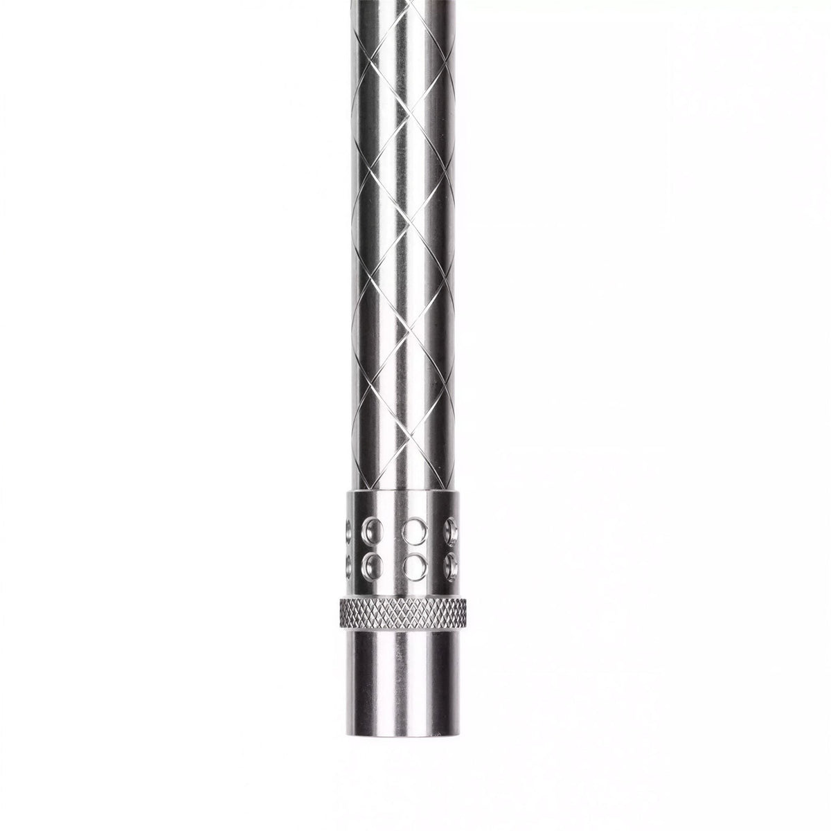 Moze Breeze Two Wavy Yellow shisha stainless steel diffuser downstem, closed position, knurled adjustment ring and diffusion holes detail, image 6 of 6