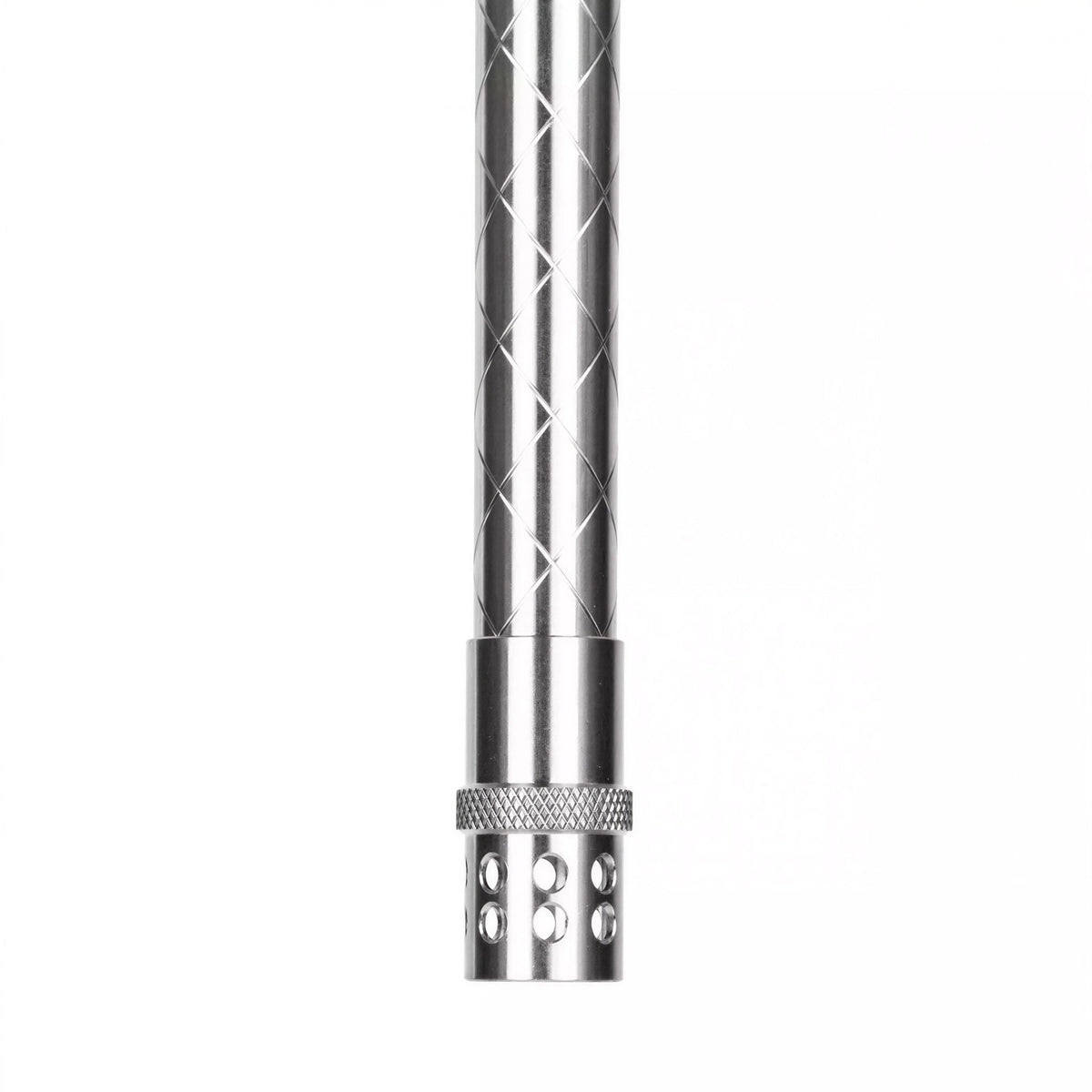 Moze Breeze Two Wavy Yellow shisha stainless steel diffuser downstem, open position, knurled ring and perforated diffusion holes detail, image 5 of 6