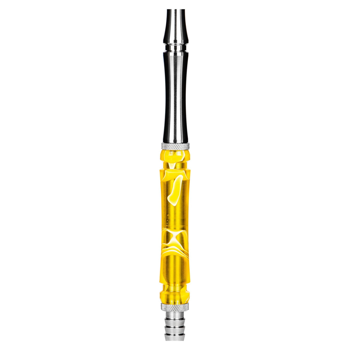 Moze Breeze Two Wavy Yellow two-piece stainless steel mouthpiece with matching bright yellow wavy resin sleeve, single-hose shisha component, image 2 of 6