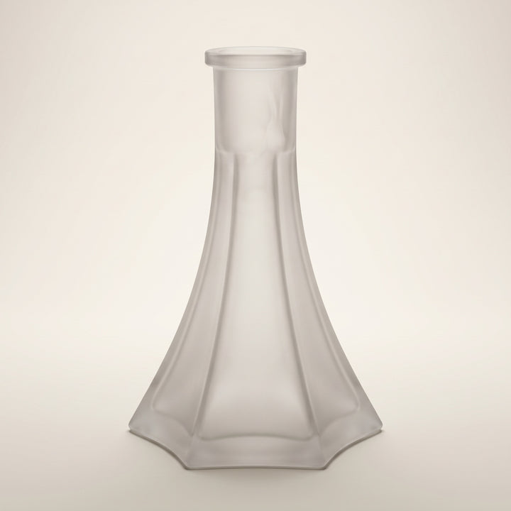 OVO x Neolux Frosty White handmade frosted glass hookah base with six-facet splayed skirt, Russian-standard fit, The Premium Way