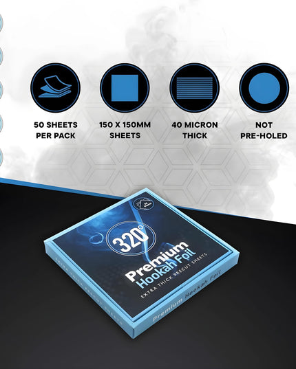 Display of 150x150mm 320° Premium Shisha Foil Sheets by The Premium Way