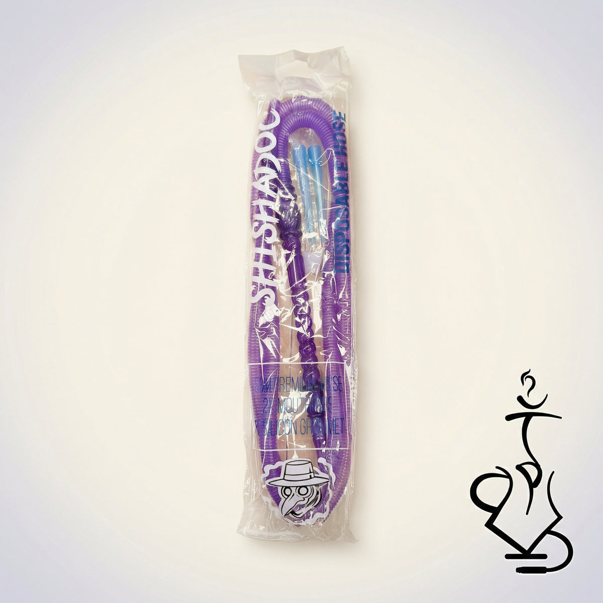 ShishaDoc 1.8m disposable hookah hose in purple sealed in branded cellophane packaging, image 7 of 10