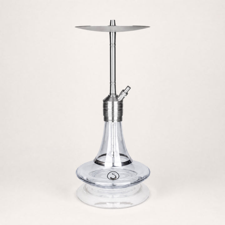 Steamulation Ultimate One Gen II clear shisha pipe with crystal base and brushed steel column