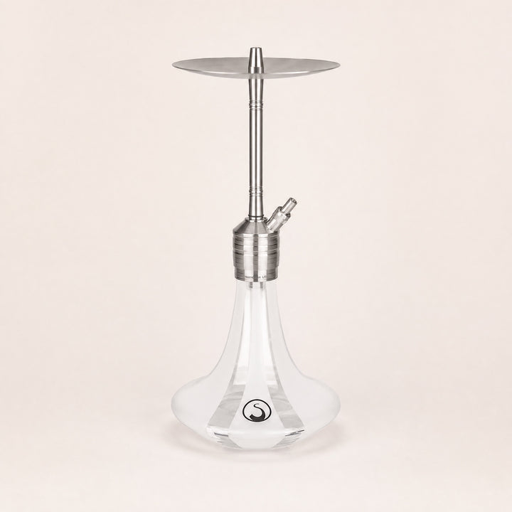 Steamulation Ultimate One Gen II shisha pipe in White Matt with crystal glass base and stainless SteamClick collar