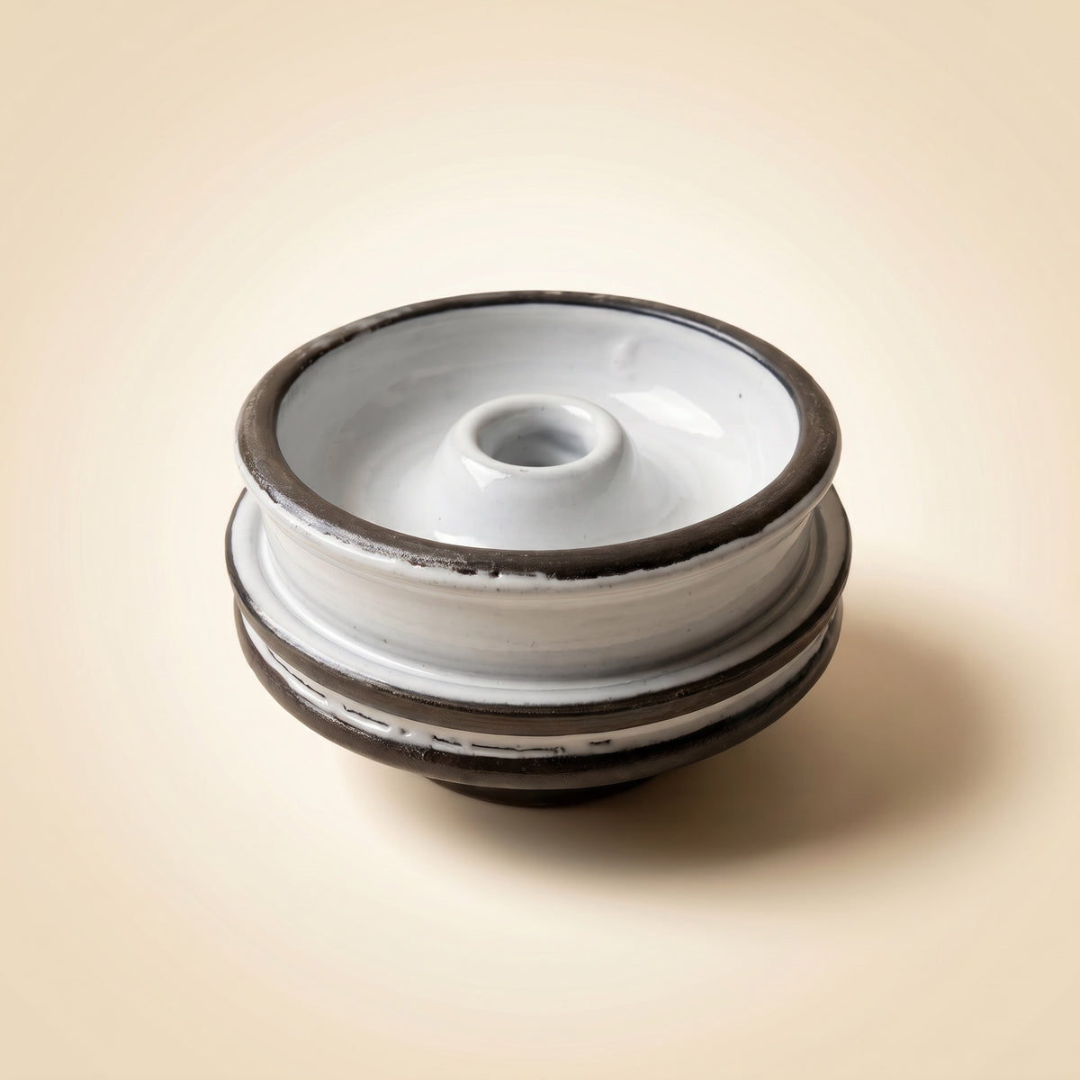 Diablo Ghost phunnel shisha bowl, streaky matte-white glaze with dark clay bands on stacked ceramic body, The Premium Way, image 6 of 6