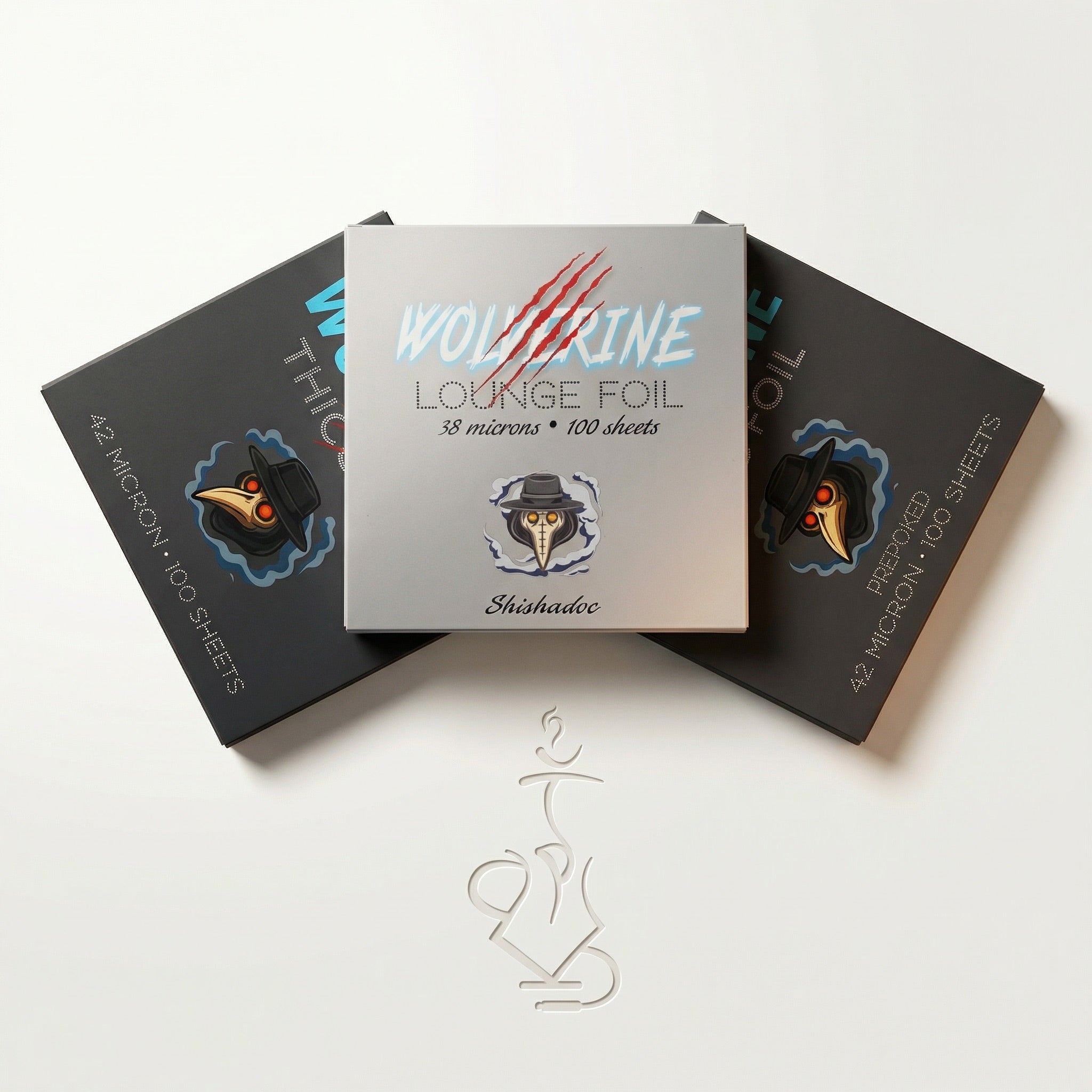 Wolverine hookah foil complete range by ShishaDoc — Lounge 38-micron centre with Thicc 42-micron plain and pre-poked variants