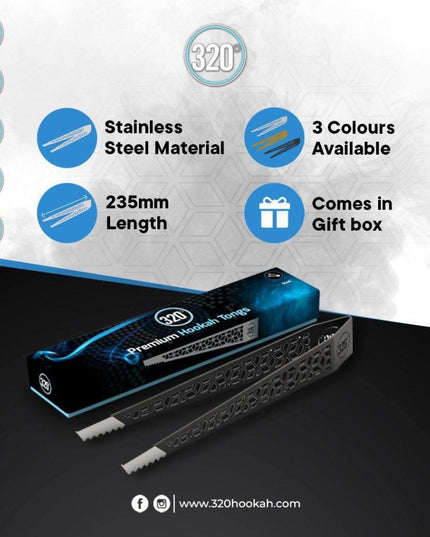 320° - 320° Shisha Stainless Steel Tongs - Black - The Premium Way