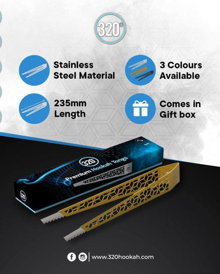 320° - 320° Shisha Stainless Steel Tongs - Gold - The Premium Way
