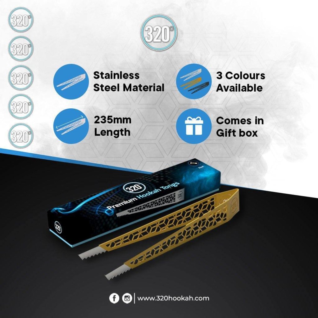 320° - 320° Shisha Stainless Steel Tongs - Gold - The Premium Way