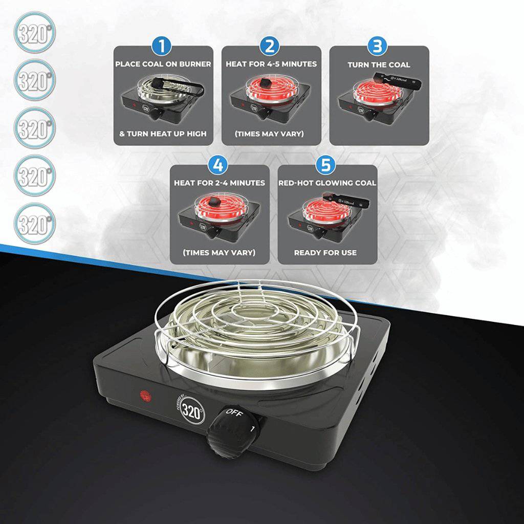 320° - 320º Electric Charcoal Burner Set: 1000W with Grid & Tongs - The Premium Way, image 9 of 9