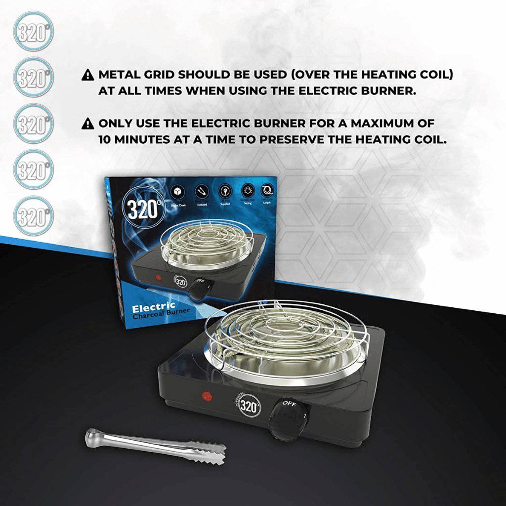 320° - 320º Electric Charcoal Burner Set: 1000W with Grid & Tongs - The Premium Way, image 8 of 9