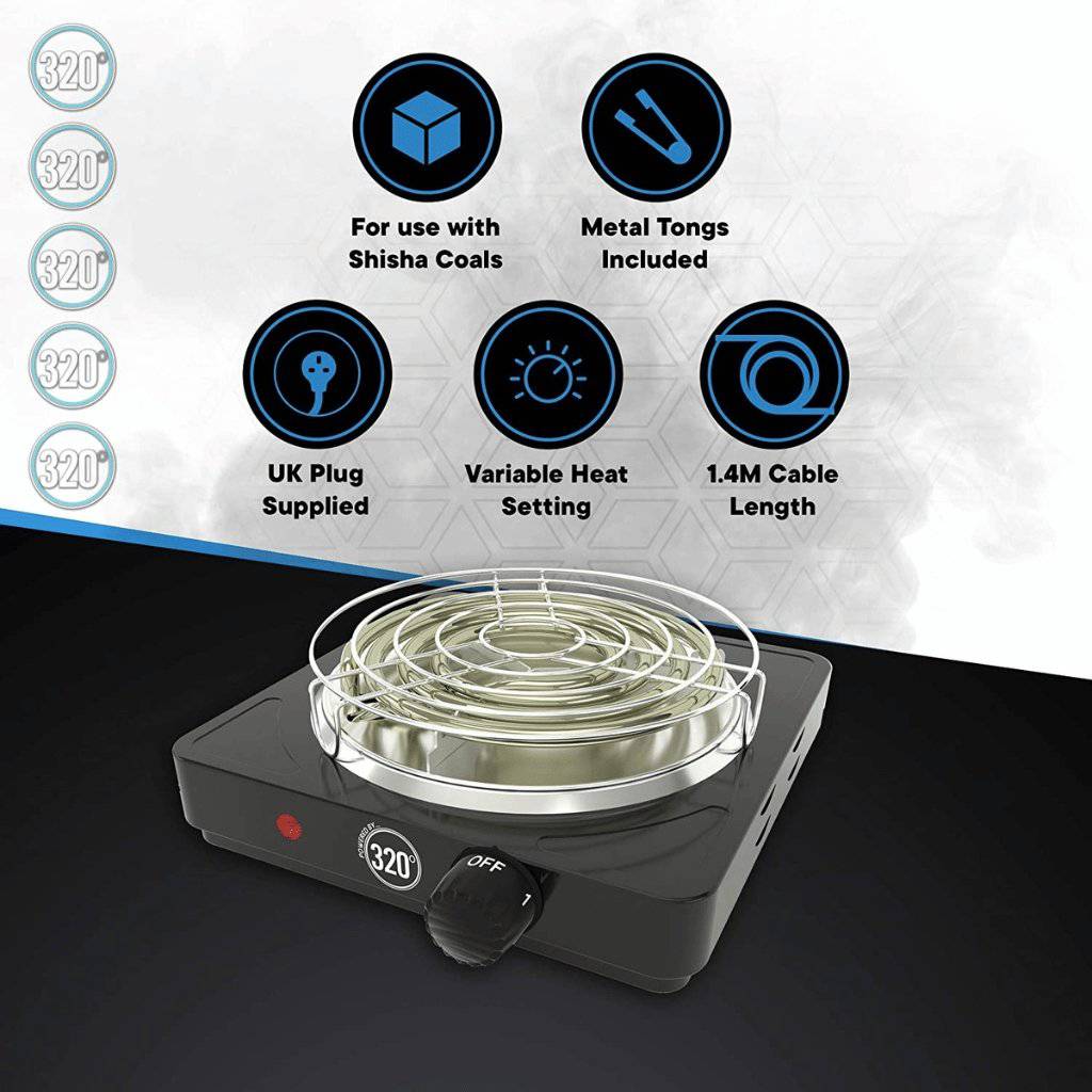 320° - 320º Electric Charcoal Burner Set: 1000W with Grid & Tongs - The Premium Way, image 7 of 9